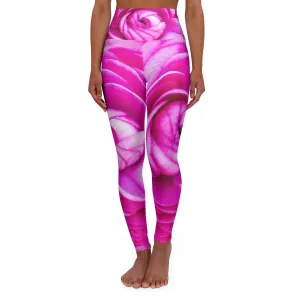 Blush Rose High Waisted Yoga Leggings (AOP)| Skinny Fit Pink Floral Yoga Leggings| Athleisure Wardrobe Leggings| Gifts for Her| Women's Sportswear| Women's Apparel| Martha's Vineyard