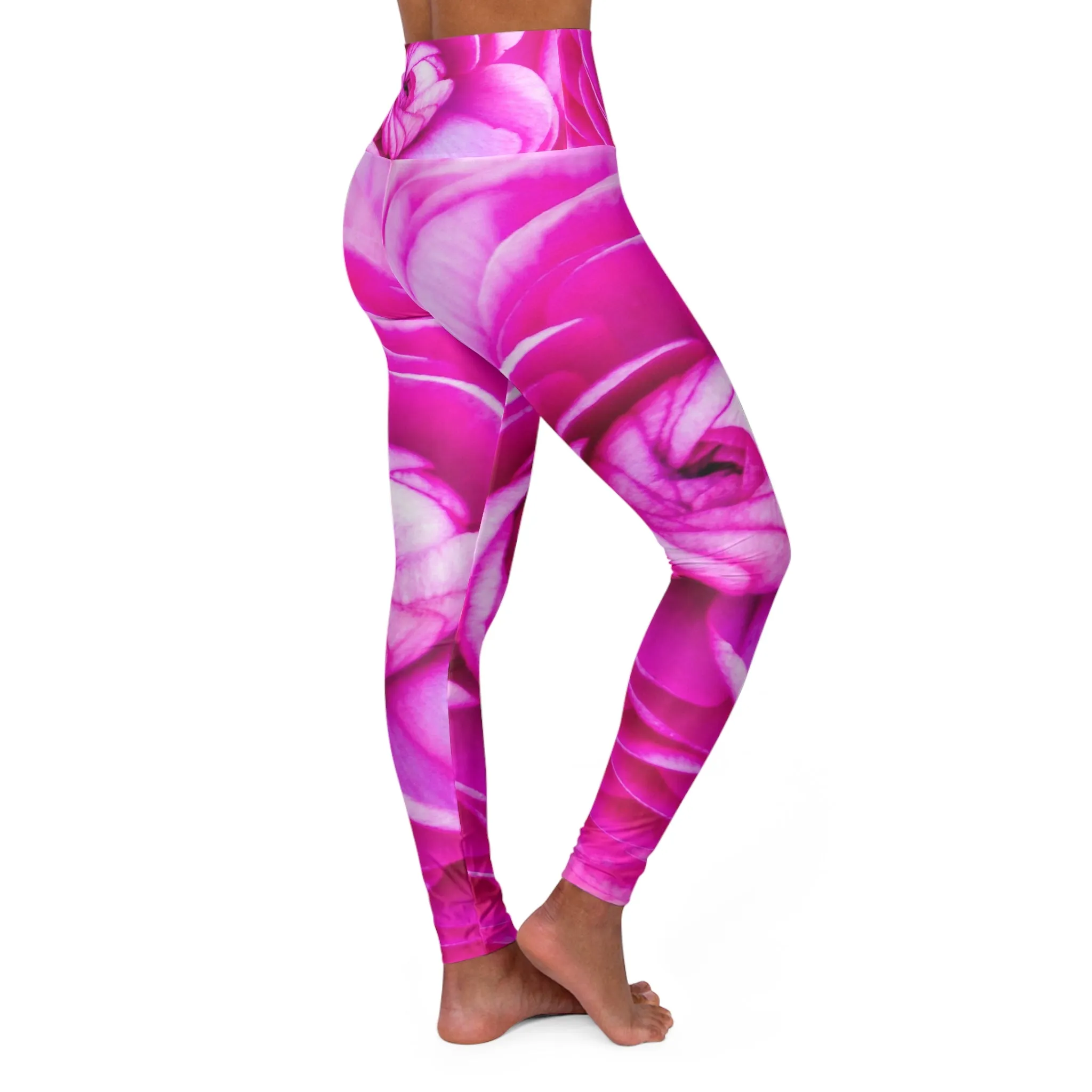 Blush Rose High Waisted Yoga Leggings (AOP)| Skinny Fit Pink Floral Yoga Leggings| Athleisure Wardrobe Leggings| Gifts for Her| Women's Sportswear| Women's Apparel| Martha's Vineyard