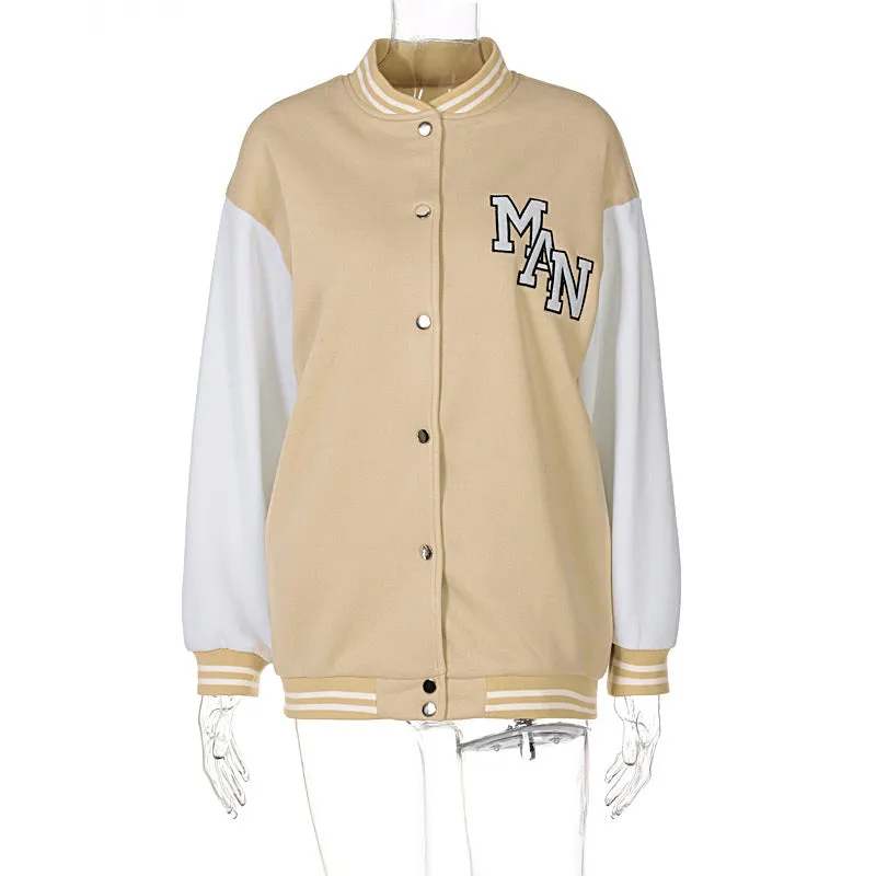 Brown Cropped Varsity Jacket   Colorblock Letter Embroidered Baseball Jacket