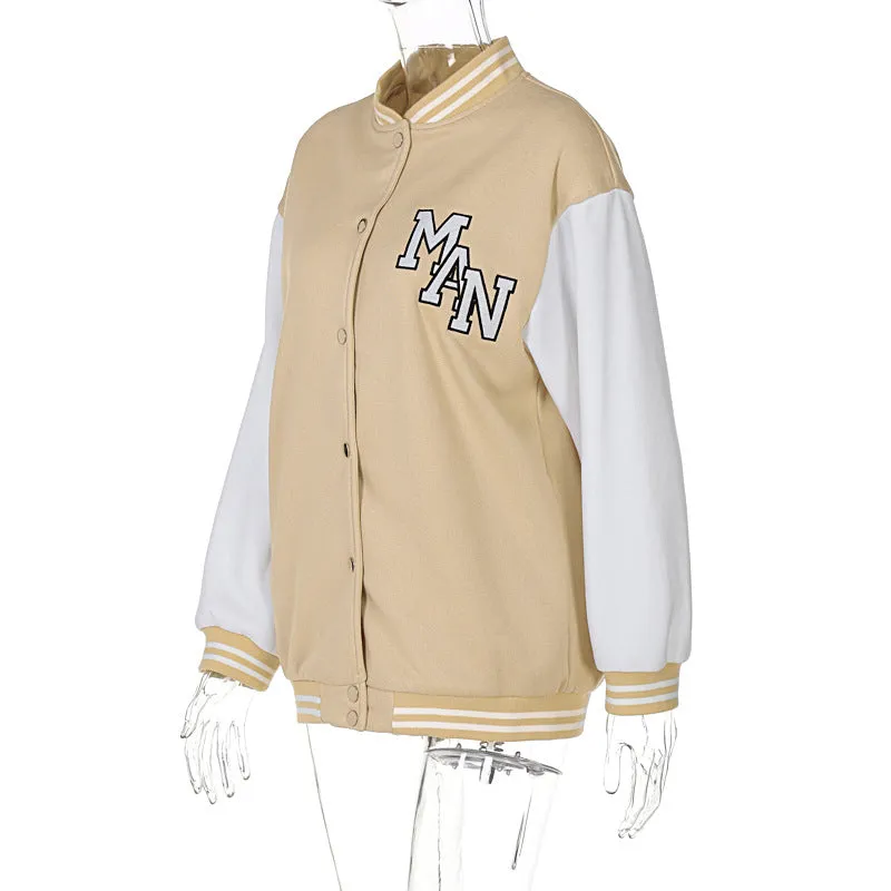 Brown Cropped Varsity Jacket   Colorblock Letter Embroidered Baseball Jacket