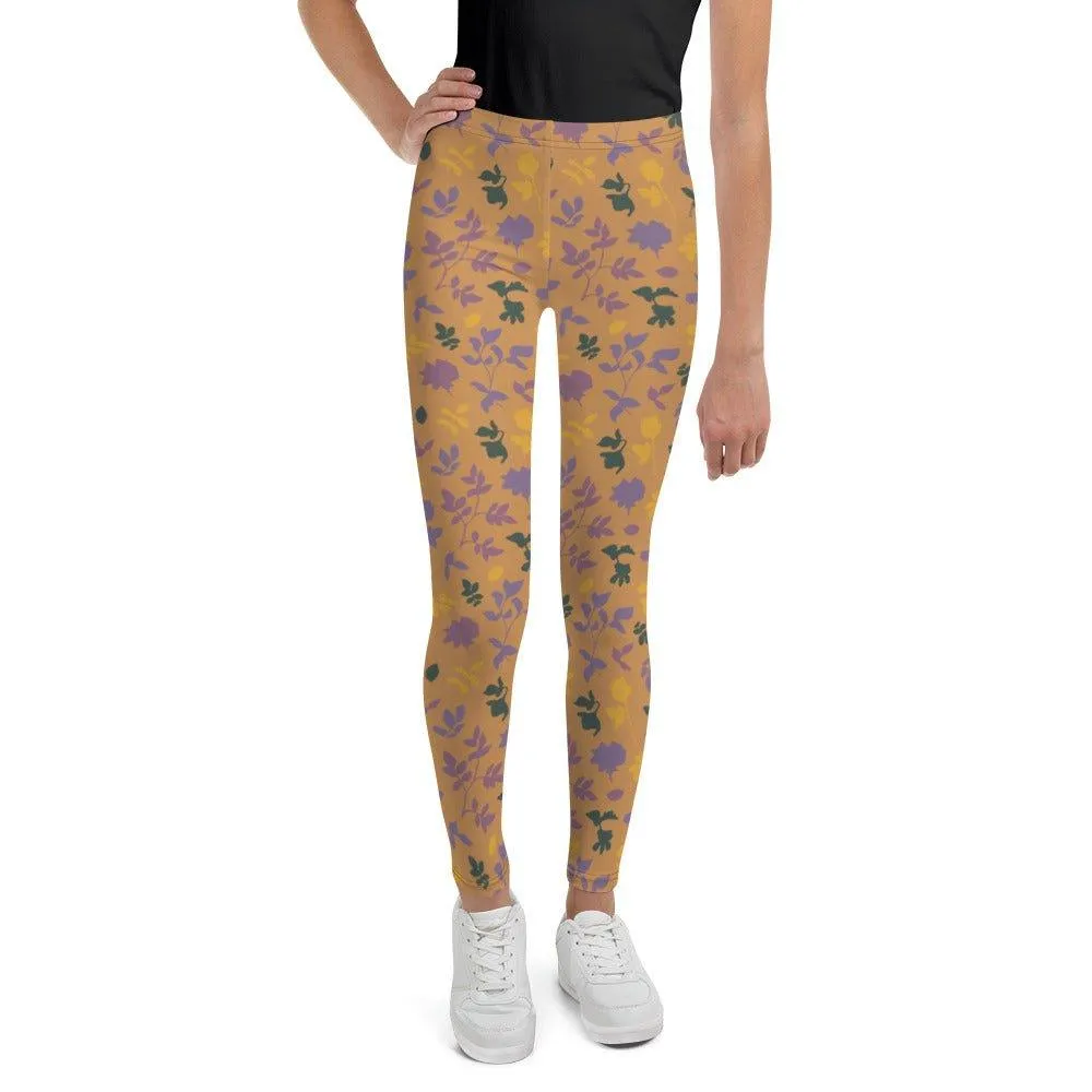 Brown Floral Youth Leggings