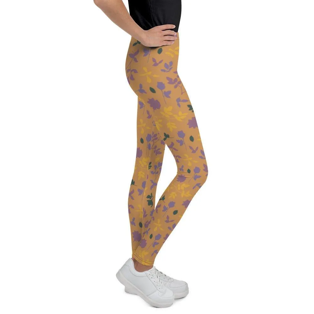 Brown Floral Youth Leggings