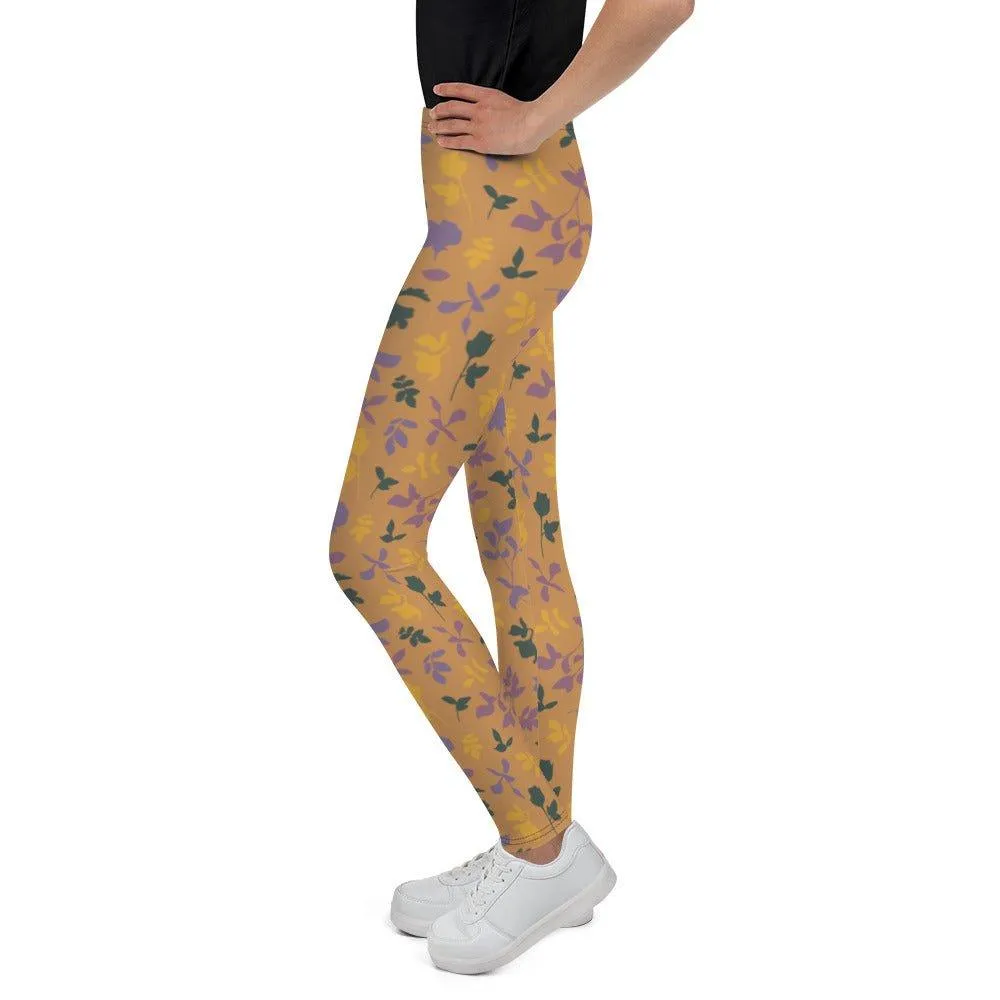 Brown Floral Youth Leggings