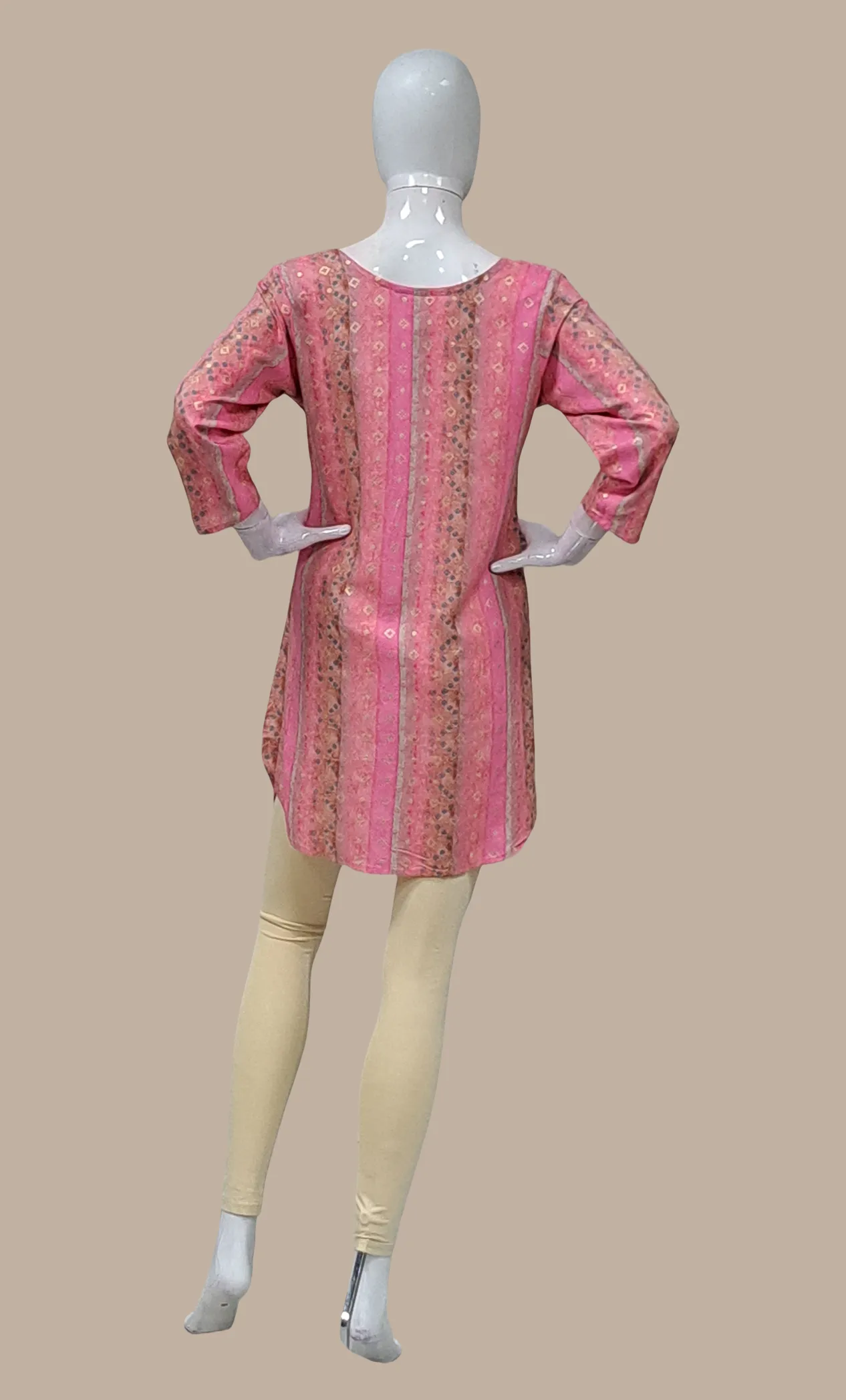 Candy Pink Bandhani Printed Kurti Top