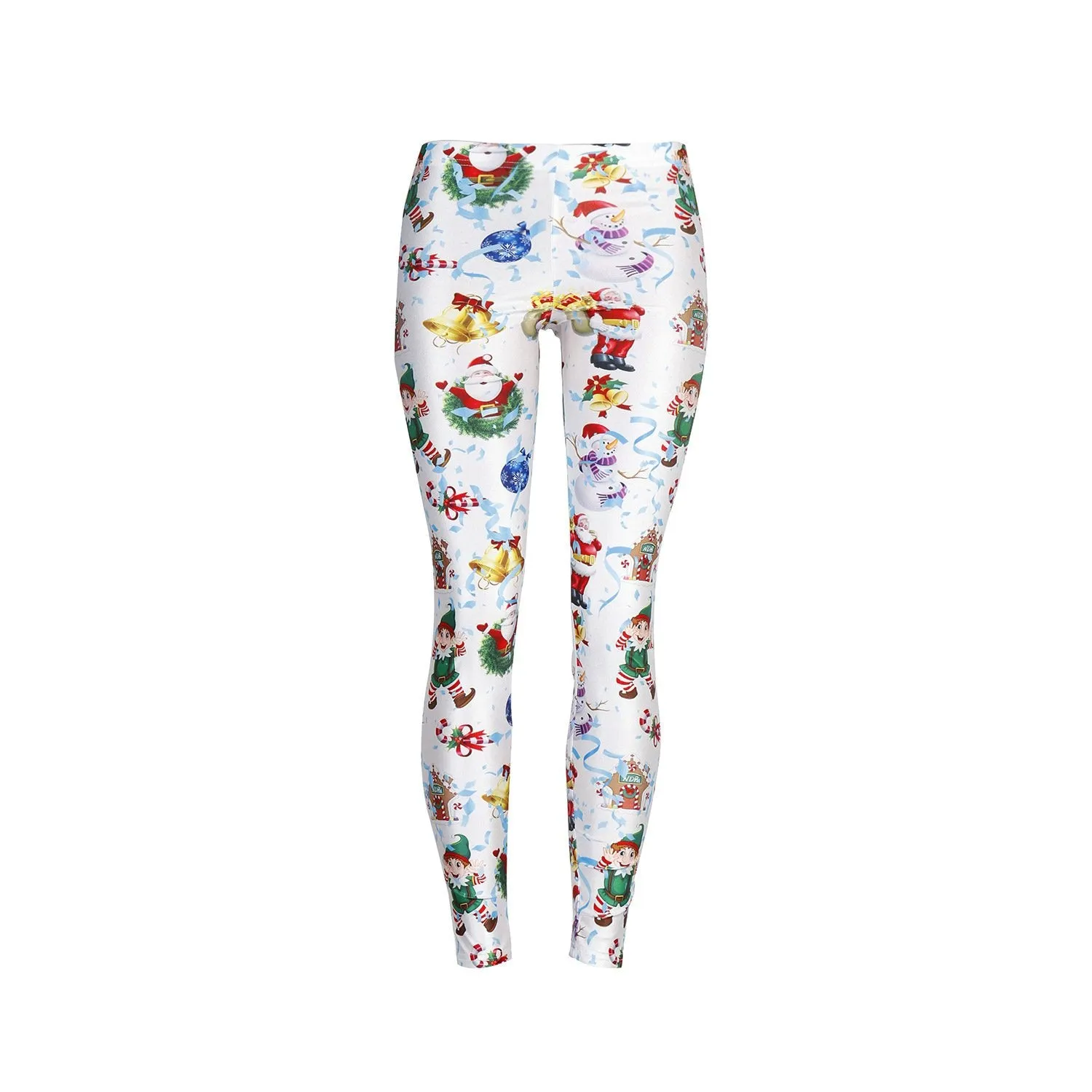 Cartoon Santa Claus Print Women Elastic Skinny Christmas Leggings