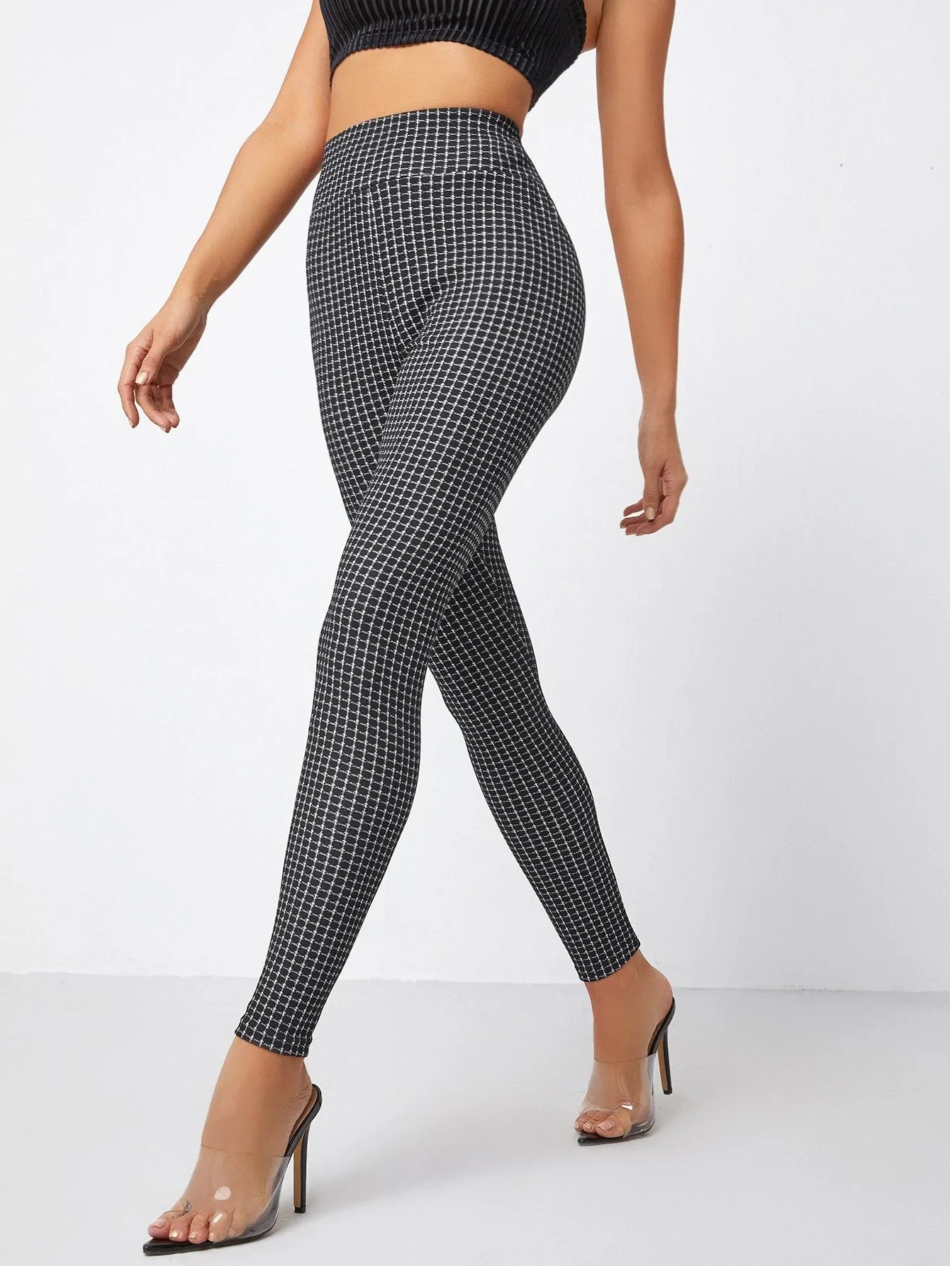 Casual Plaid Cropped Women Leggings