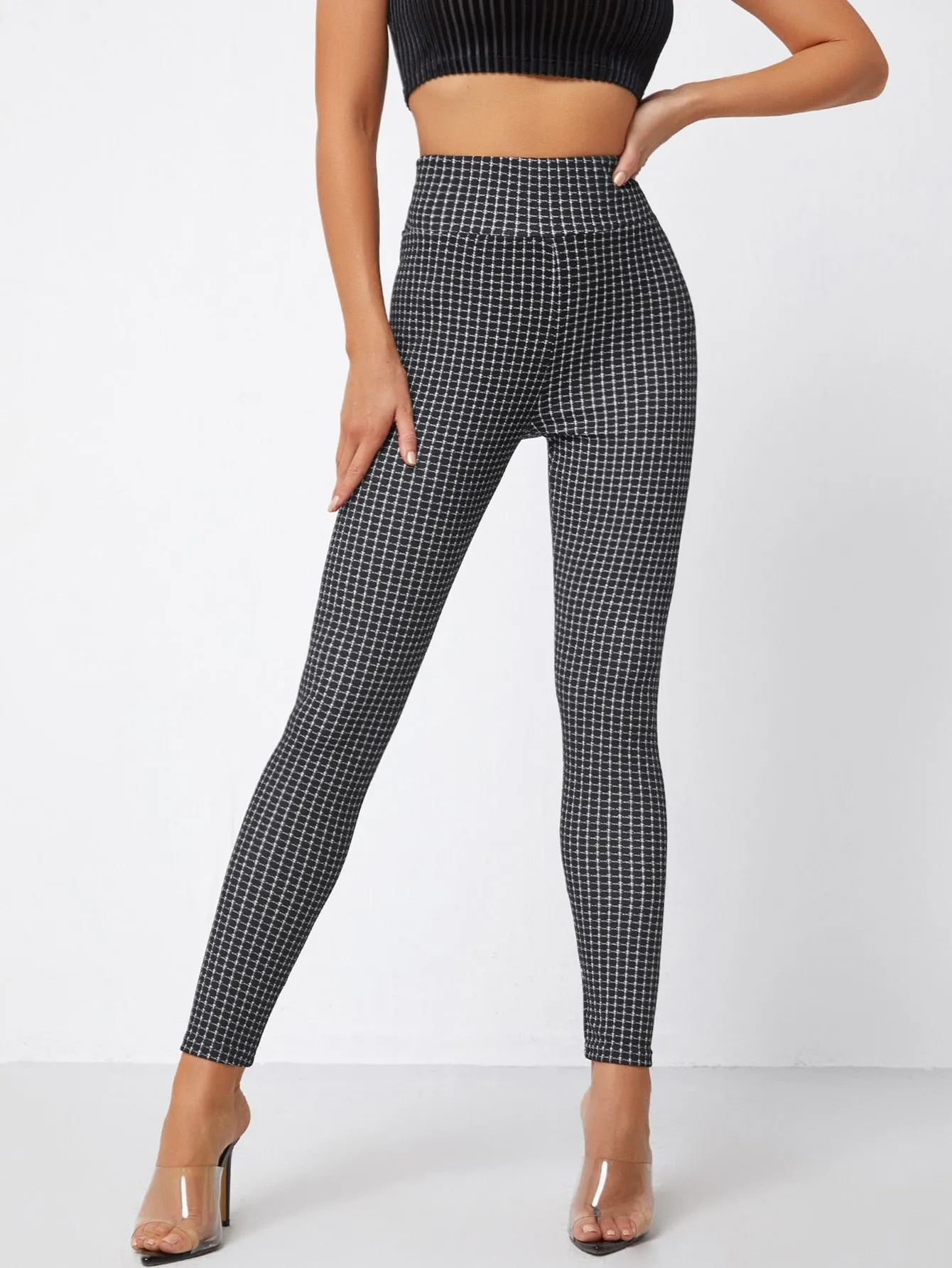 Casual Plaid Cropped Women Leggings