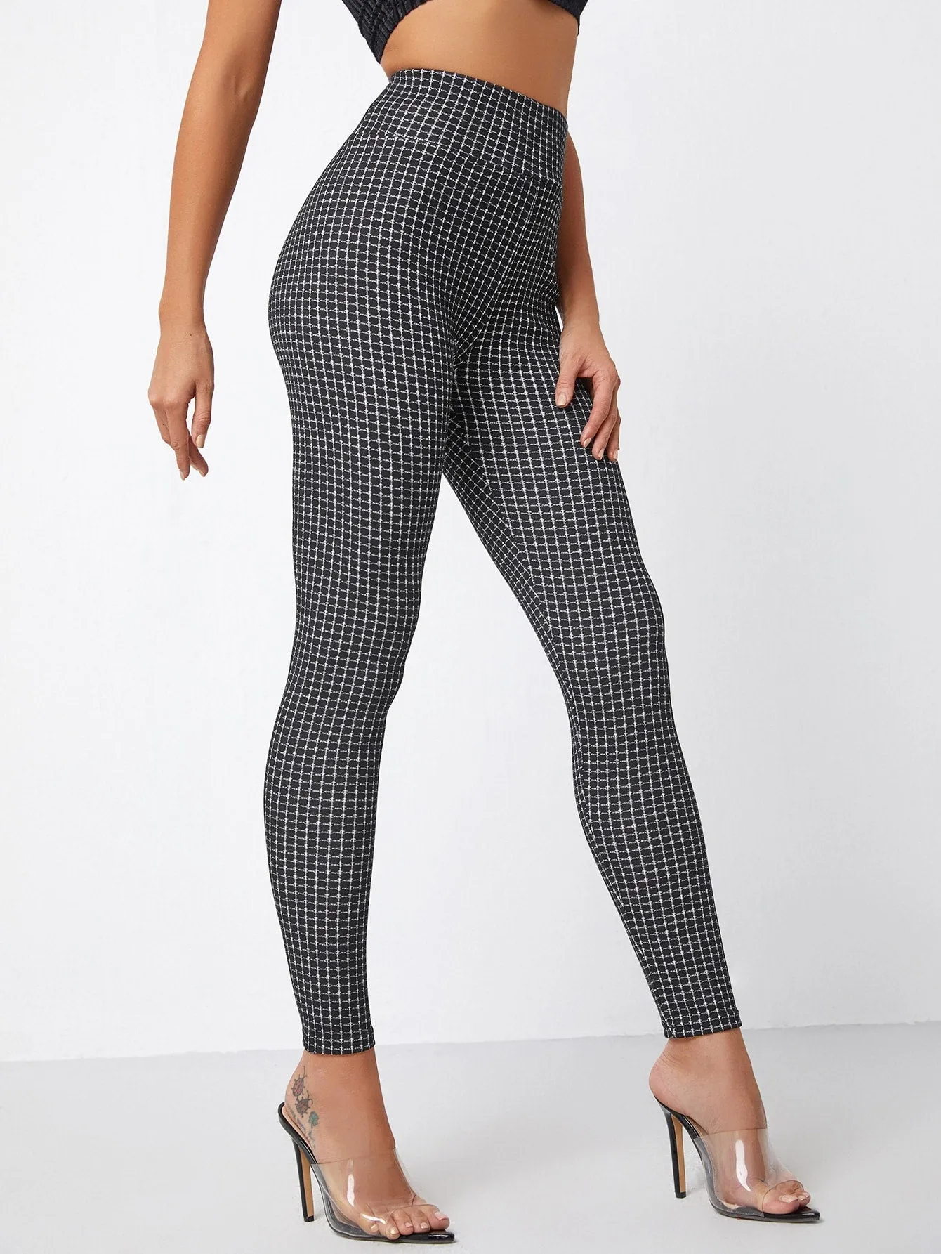 Casual Plaid Cropped Women Leggings