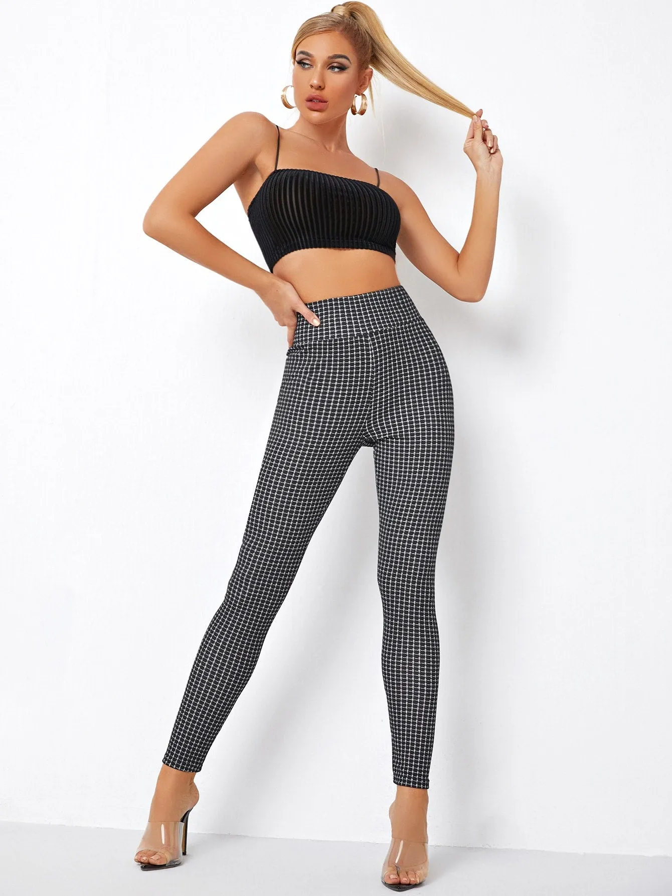 Casual Plaid Cropped Women Leggings