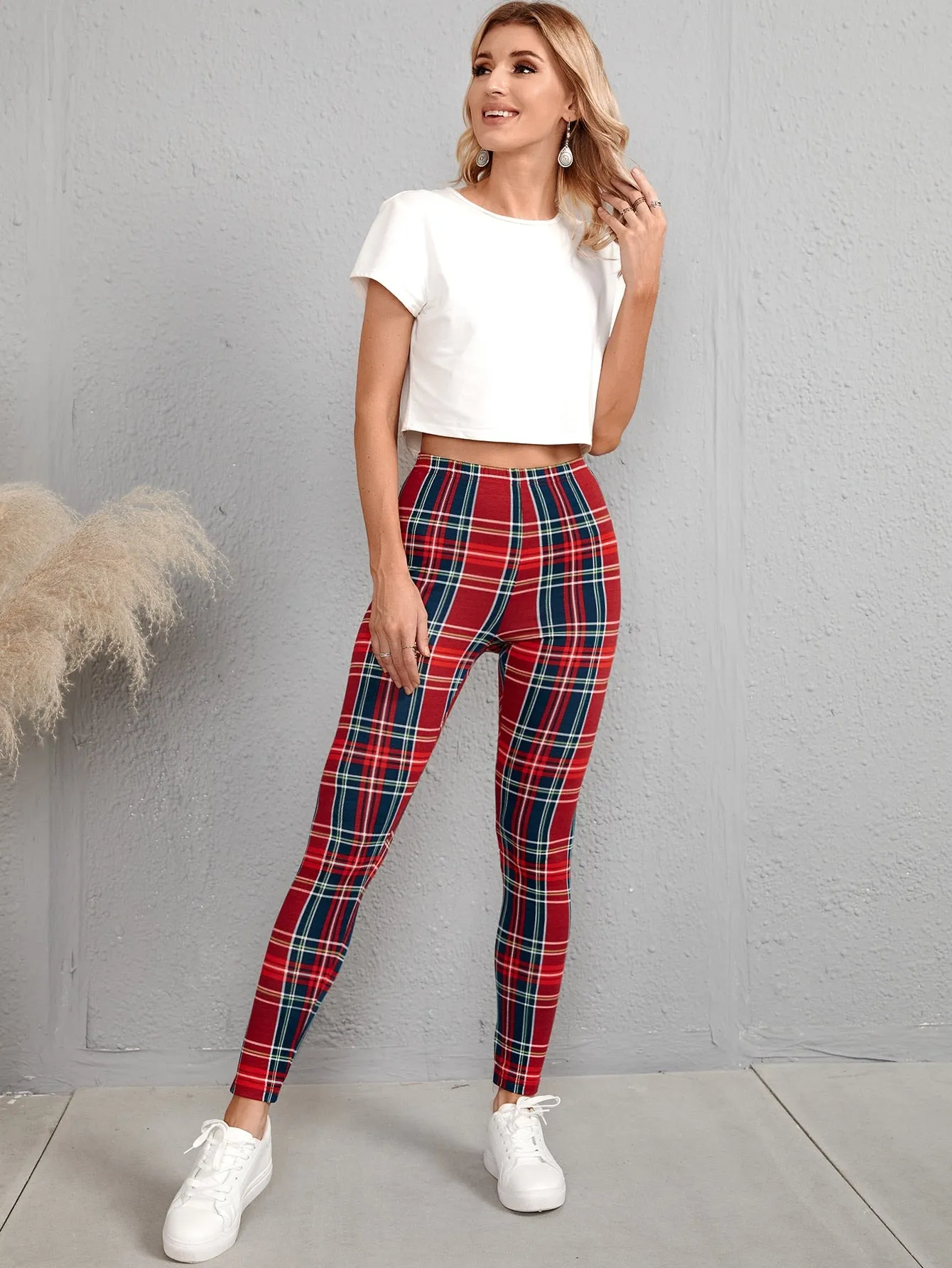 Casual Tartan Long Women Leggings