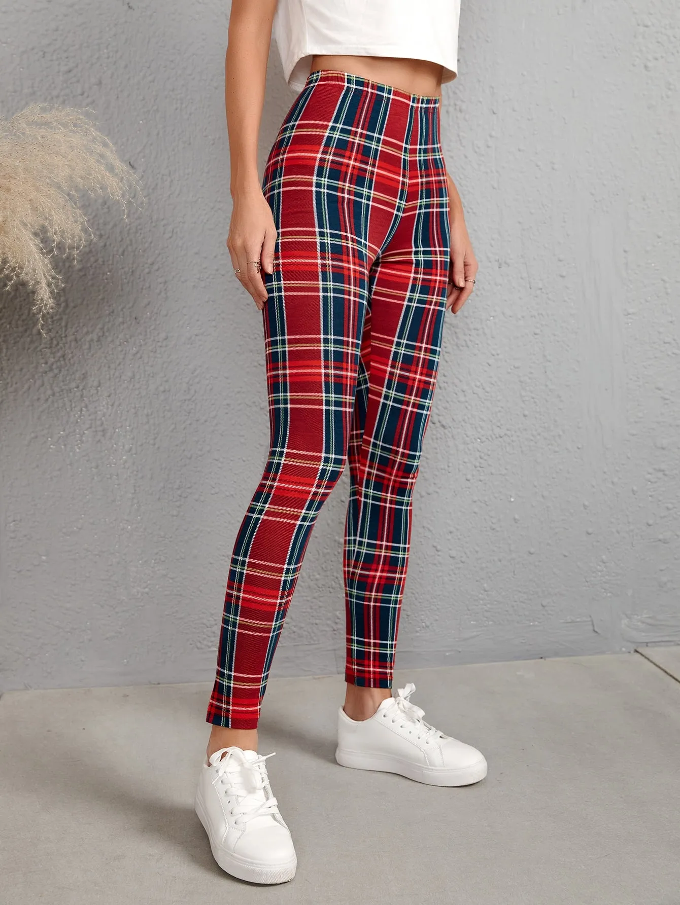 Casual Tartan Long Women Leggings