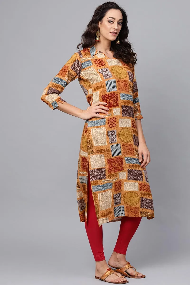 Casual Wear Cotton Fabric Multi Color Printed Trendy Kurti VCK1186