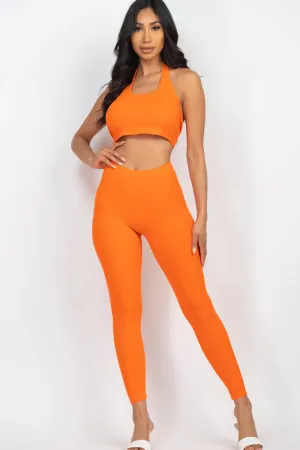 Chic Ribbed Halter Neck Crop & Leggings Ensemble (CAPELLA)