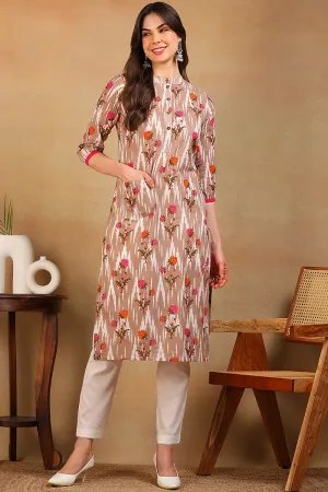 Chikoo Brown Fancy Occasion Wear Printed Cotton Fabric Kurti VCK1330