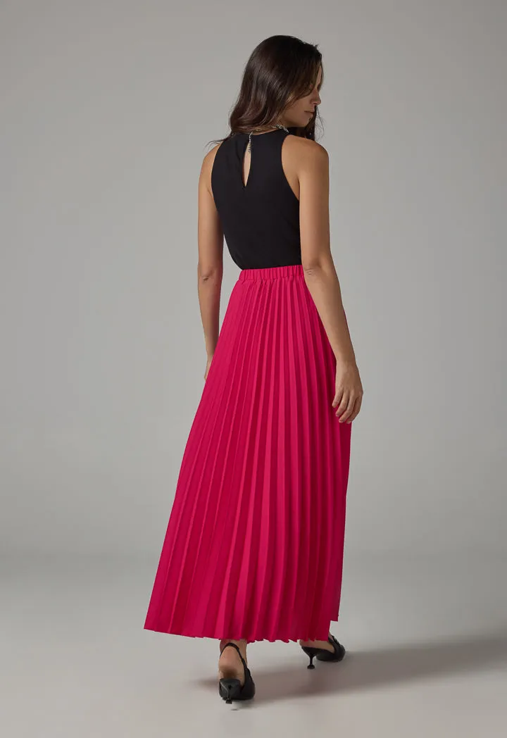 Choice Solid Pleated Maxi Skirt Fuchsia