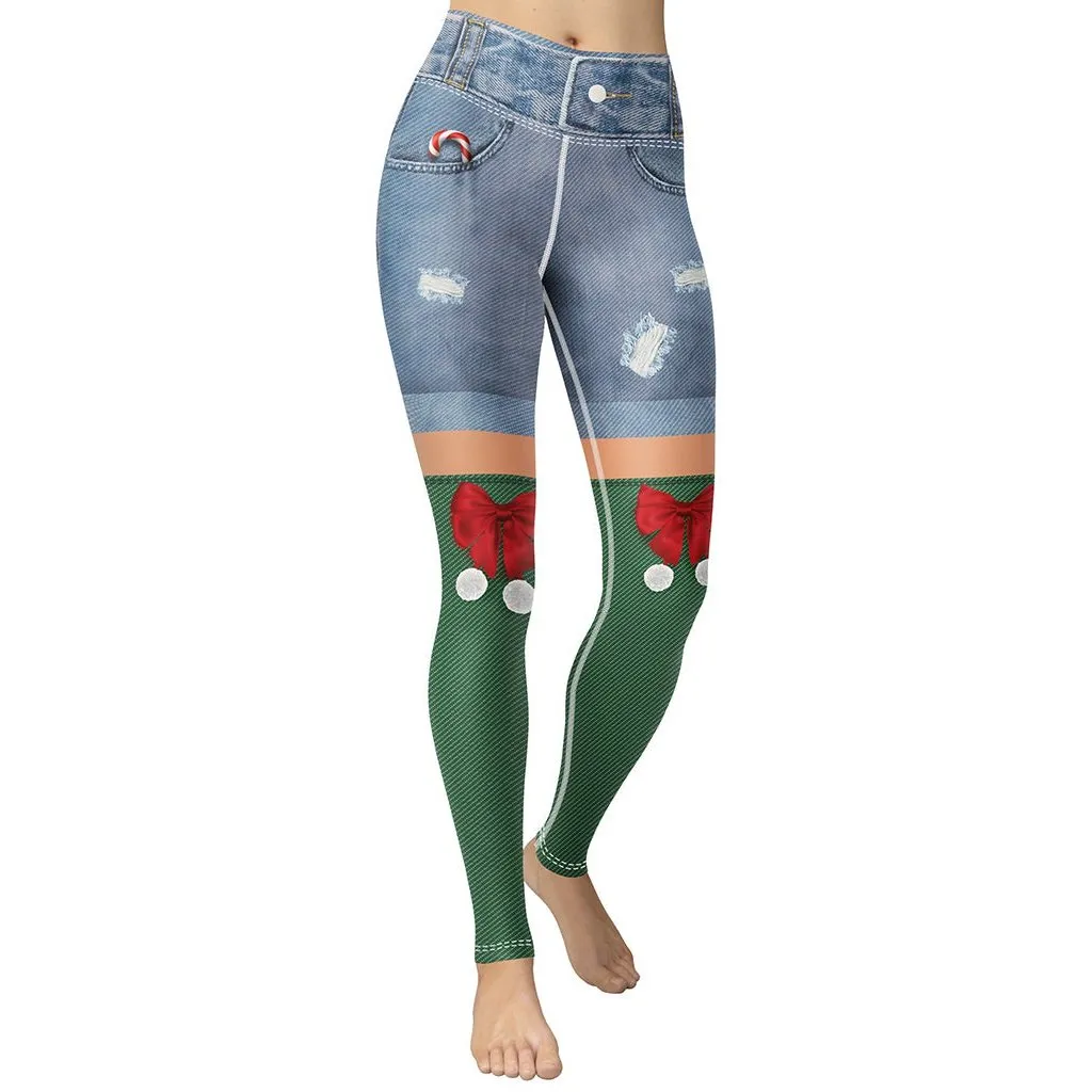 Christmas Denim Shorts Yoga Leggings