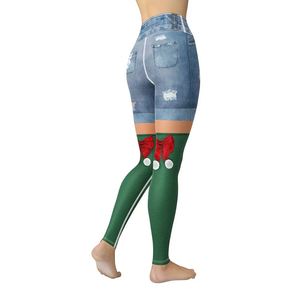 Christmas Denim Shorts Yoga Leggings