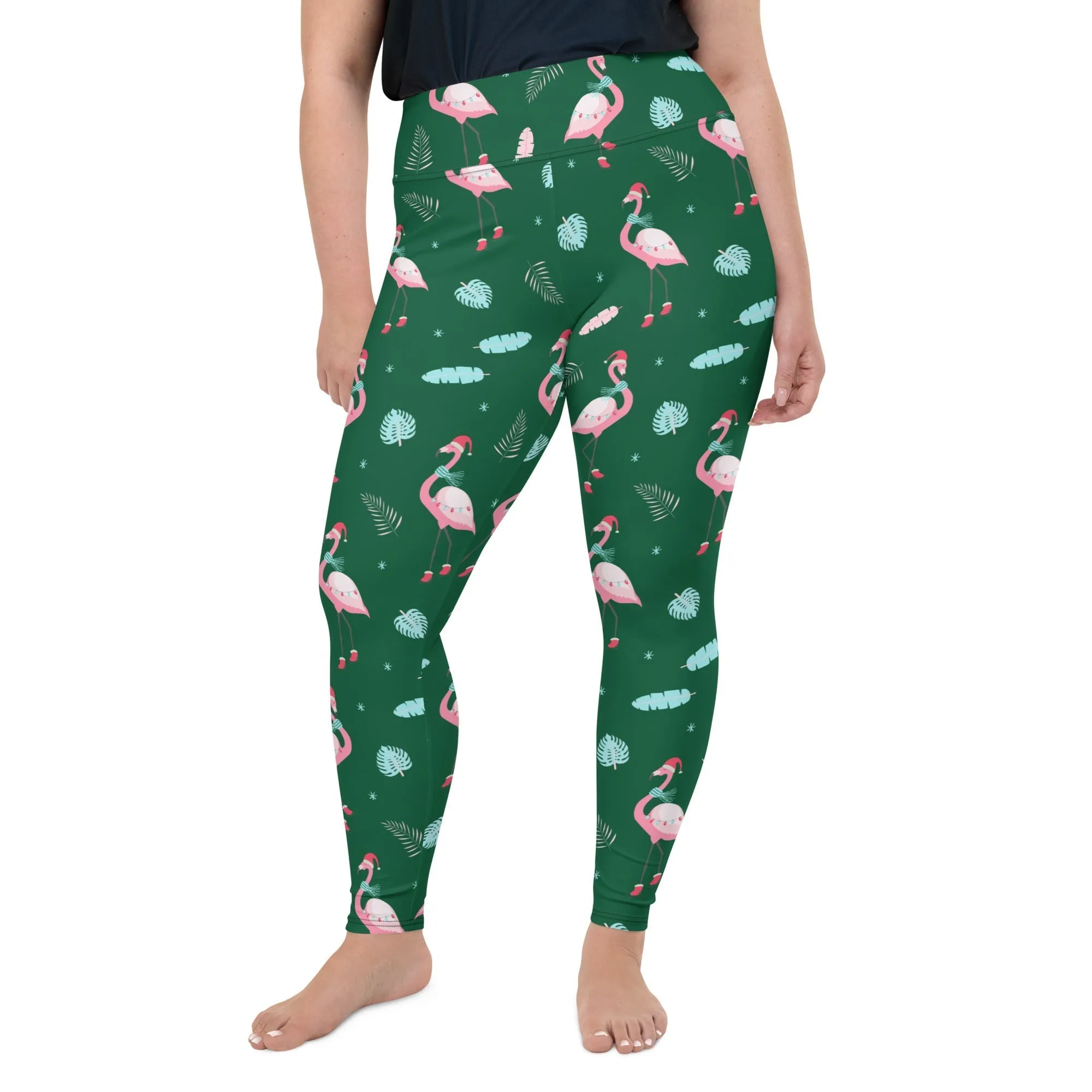 Christmassy Flamingos Plus Size Leggings