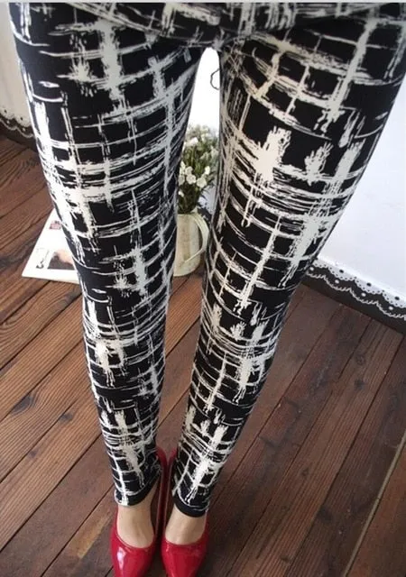 CHSDCSI Hot 2017 Print Flower Leggings Leggins Plus Size Legins Guitar Plaid Thin Pant Fashion Stripe Women Aptitud Trousers