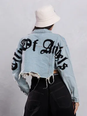 CITY OF ANGEL Black font Crop Denim Jacket