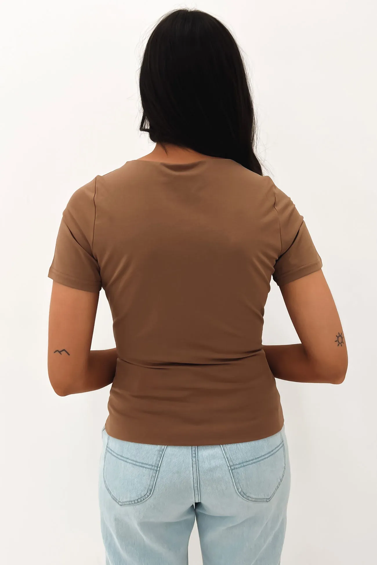 Claire V Neck Tee Mocha Brown