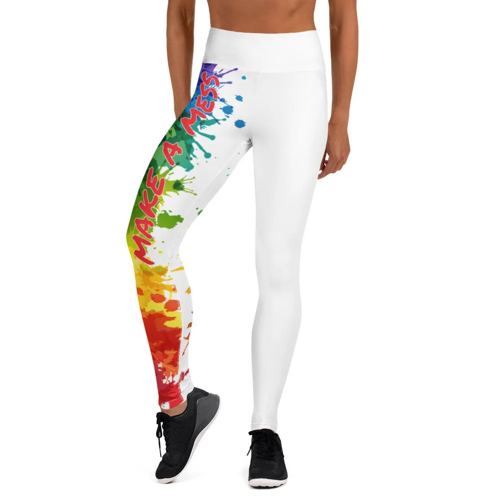 Clothing - Paint With Josh Yoga Leggings - White   Splatter Logo