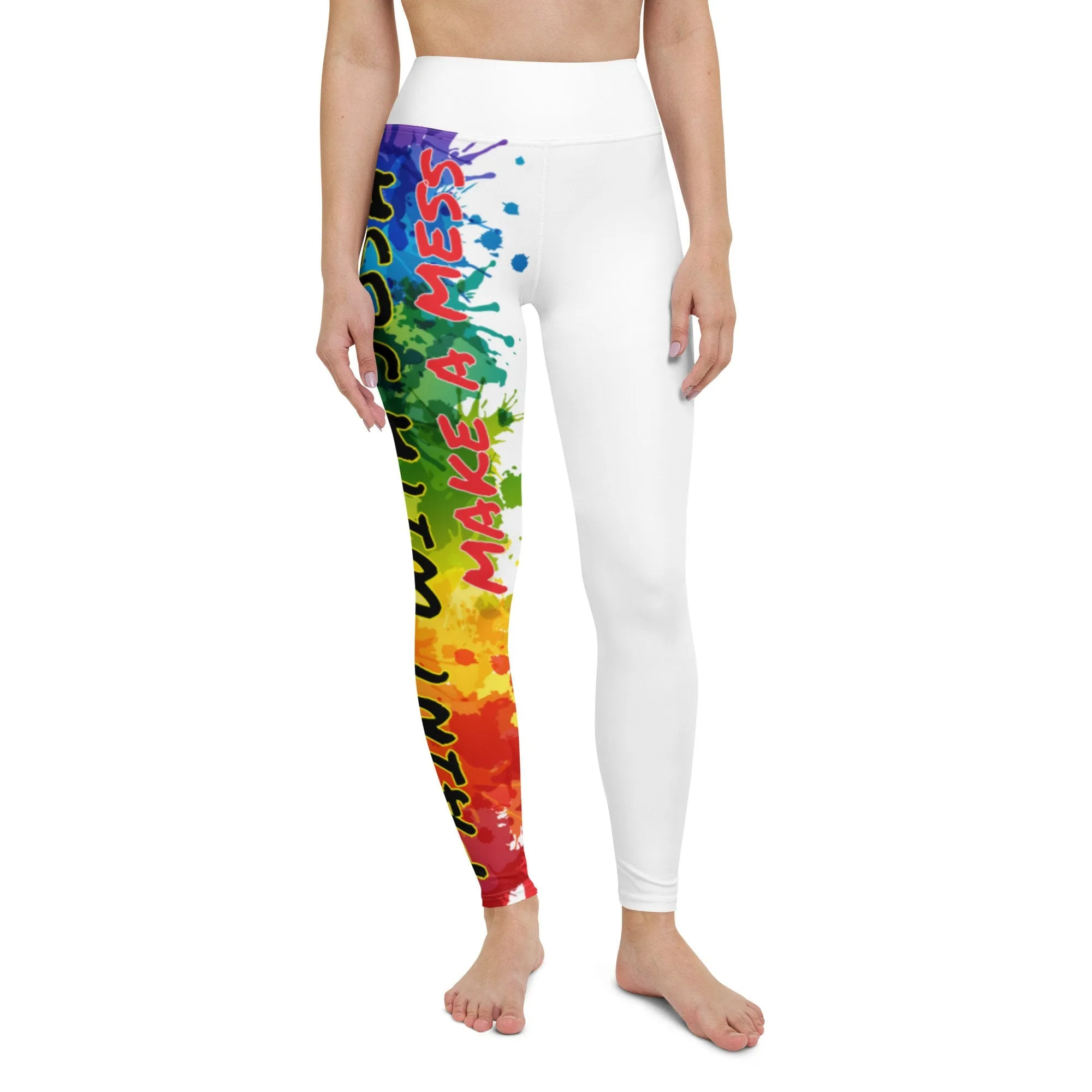 Clothing - Paint With Josh Yoga Leggings - White   Splatter Logo