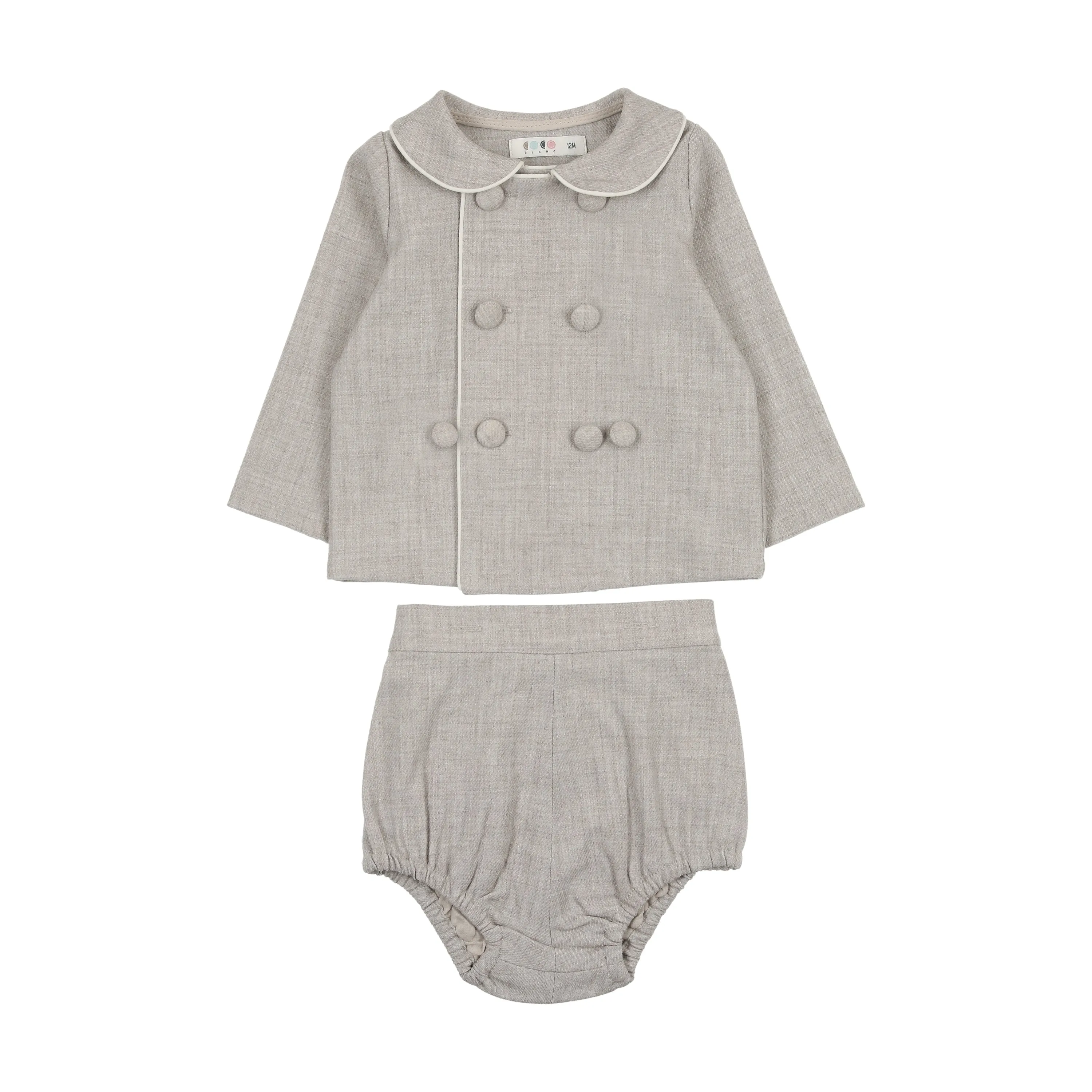 Coco Blanc Wool Baby Peter Pan Bloomer Set- Grey