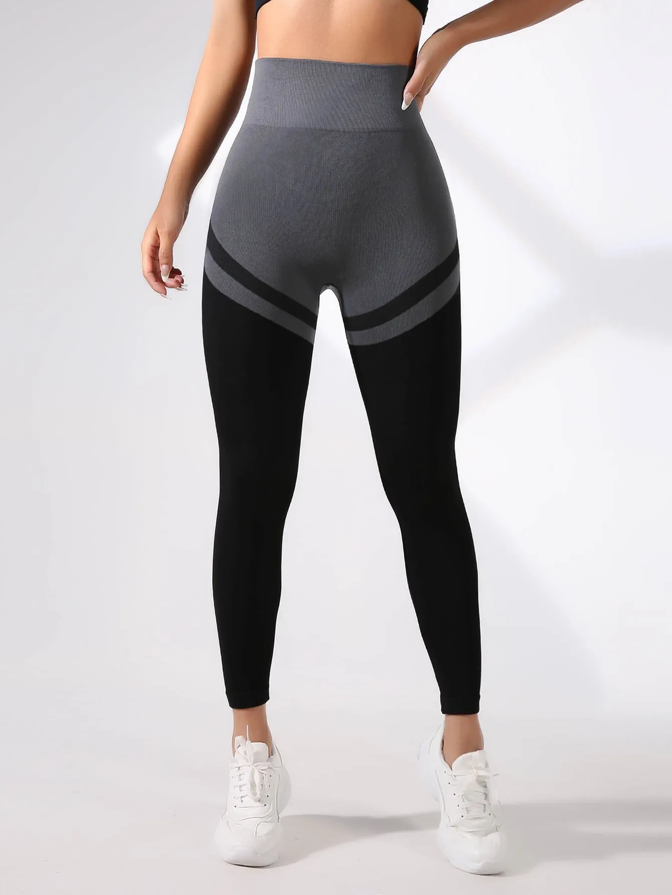 Colorblock Wide Waistband Sports Leggings