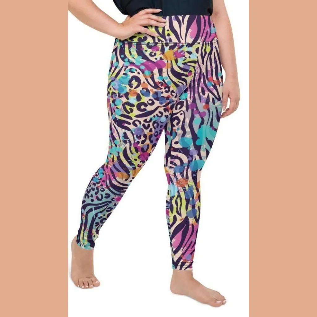 Colorful Animal Print Symbiosis Plus Size Leggings