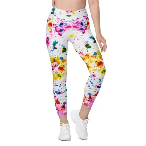 Colorful Splash Crossover Leggings with Pockets, lioness-love