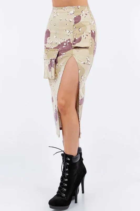 Combat Cargo Pencil Skirt in Desert Camo