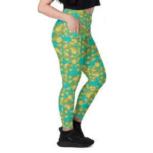 Crossover Leggings with Pockets - Lemon pattern