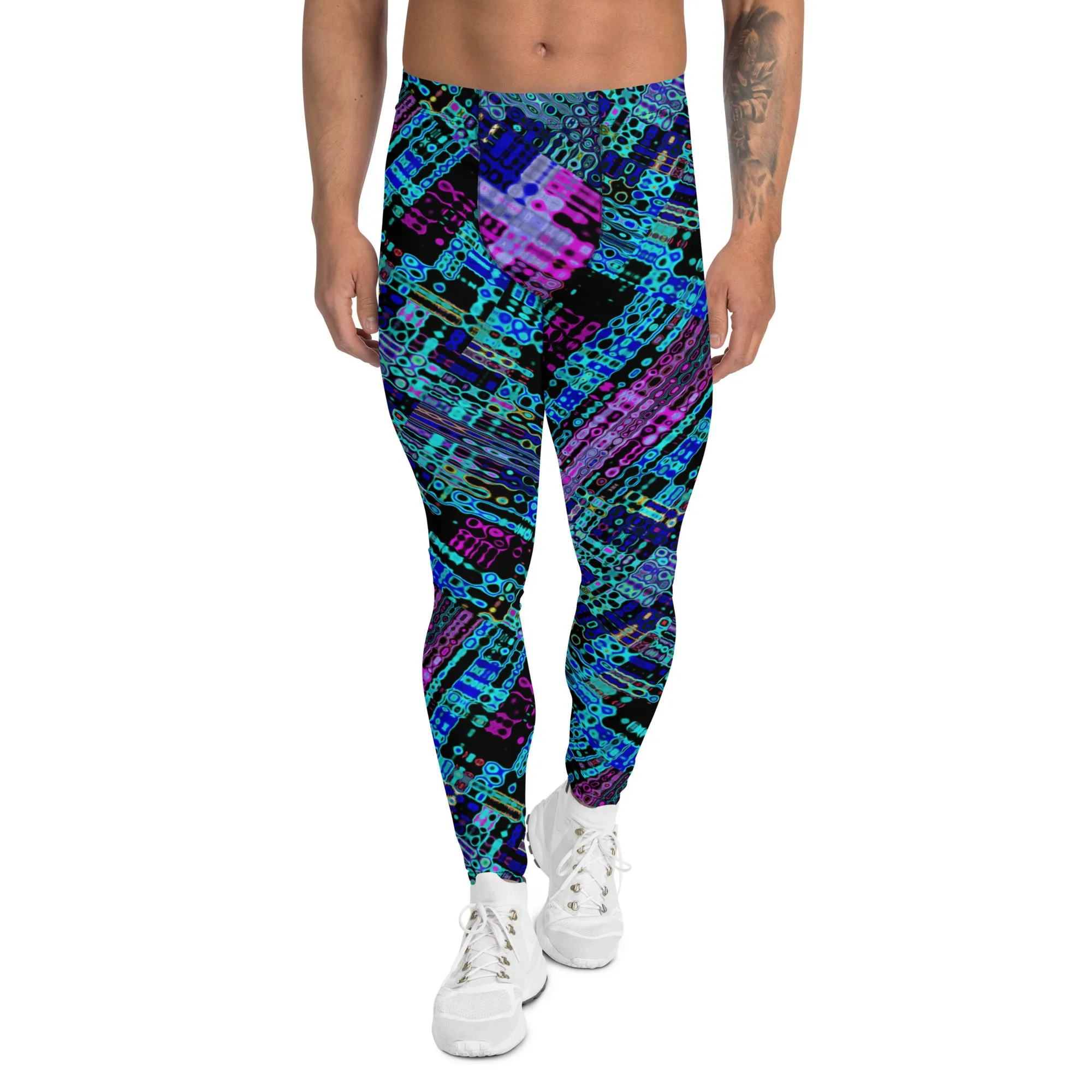 Cyber Matrix Men’s Leggings – Futuristic Patterned Pants with Digital Vibes