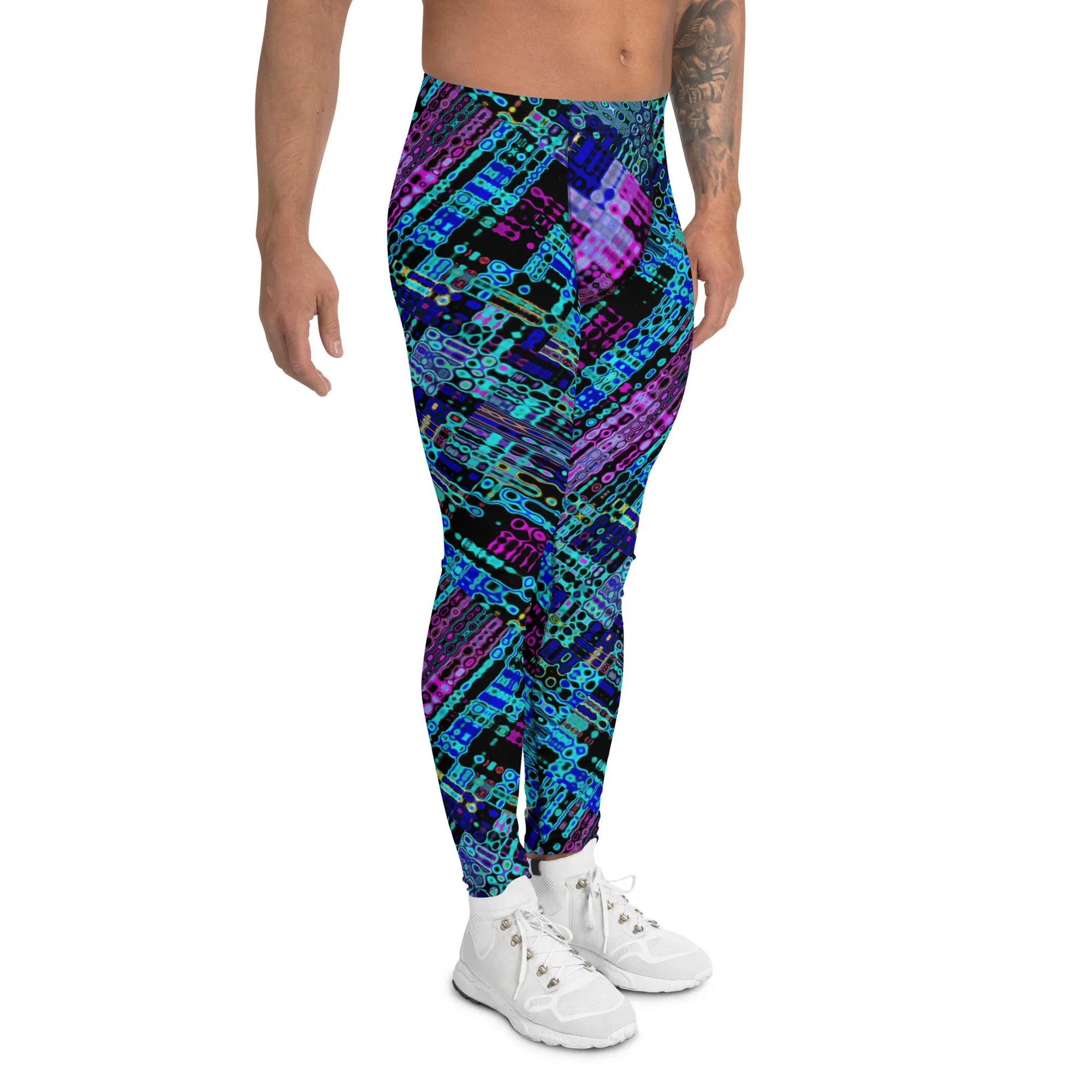 Cyber Matrix Men’s Leggings – Futuristic Patterned Pants with Digital Vibes