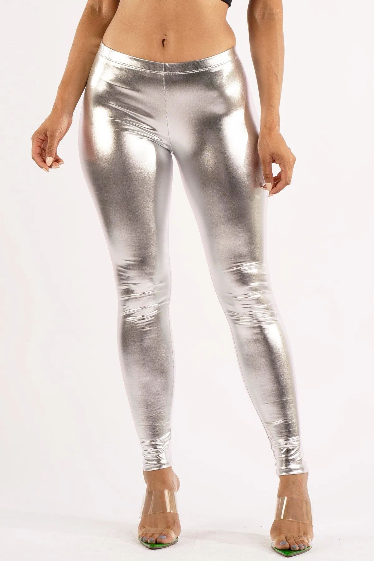 Dance With Me Silver Shiny Metallic Leggings