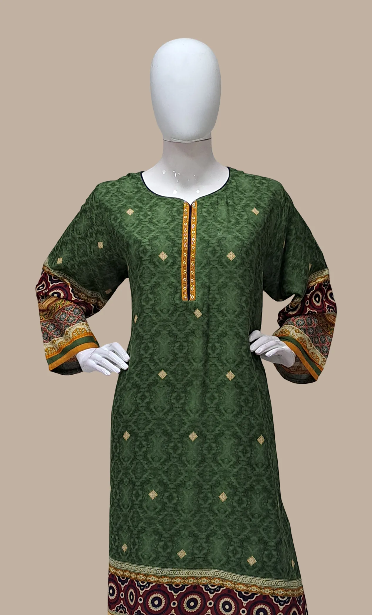 Dark Basil Printed Kurti Top