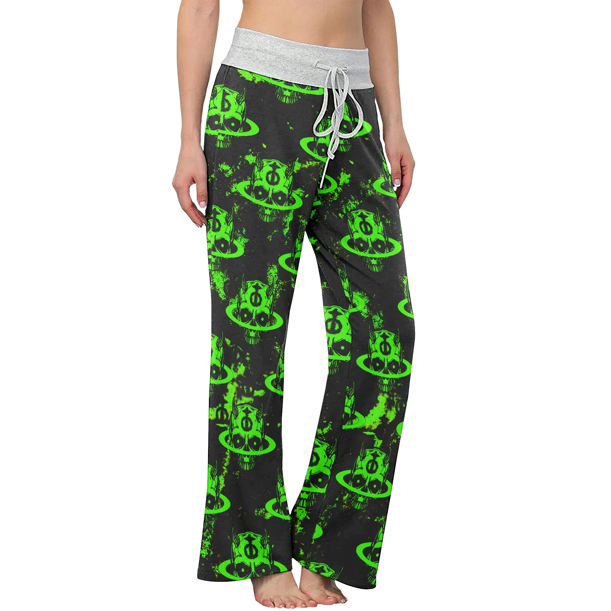 Dark Green Devil Art Women's High-waisted Wide Leg Pants