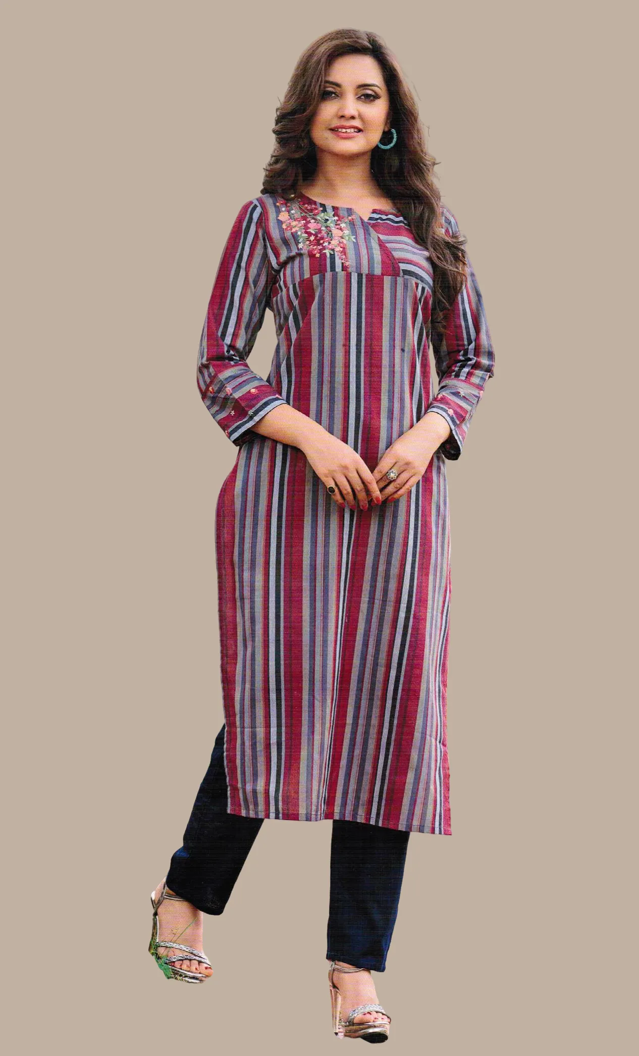 Deep Grey Embroidered Kurti Top