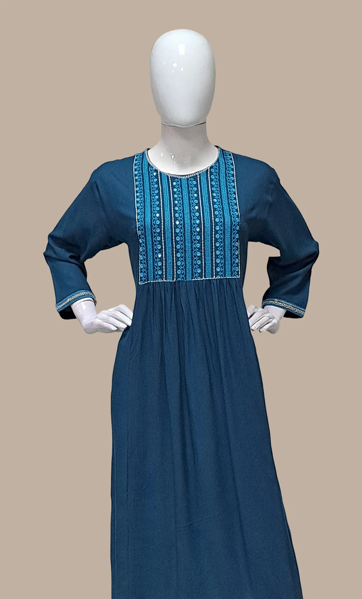 Deep Teal Embroidered Kurti Top