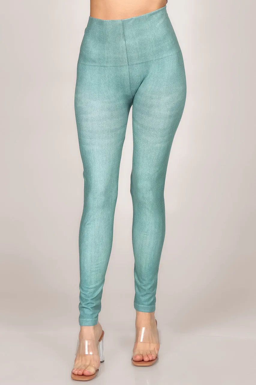 Denim Twill Sea Green Full Length Legging