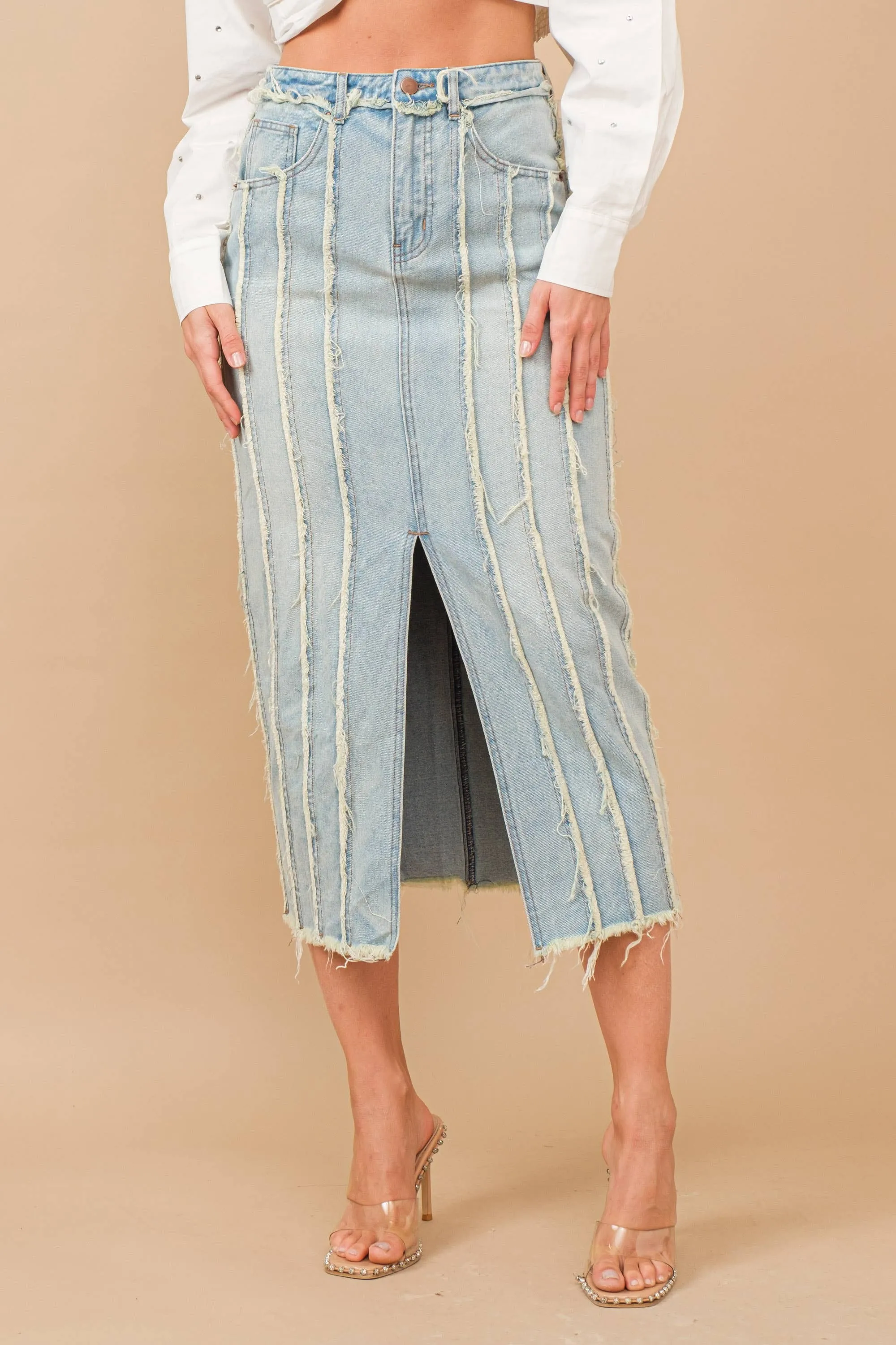 Distressed Maxi Denim Skirt