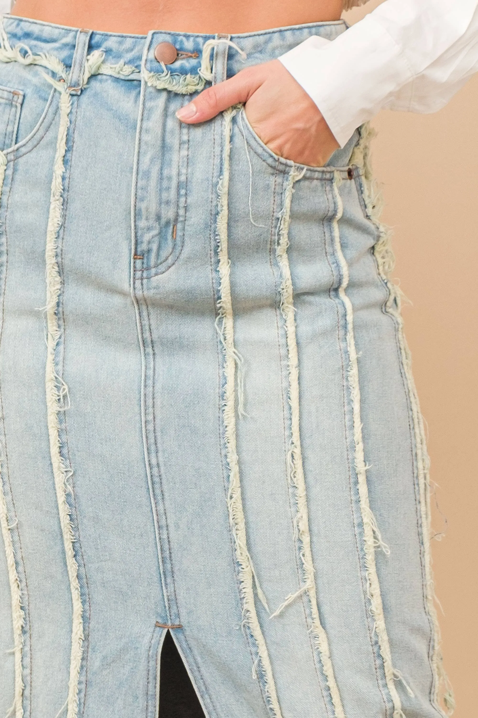 Distressed Maxi Denim Skirt