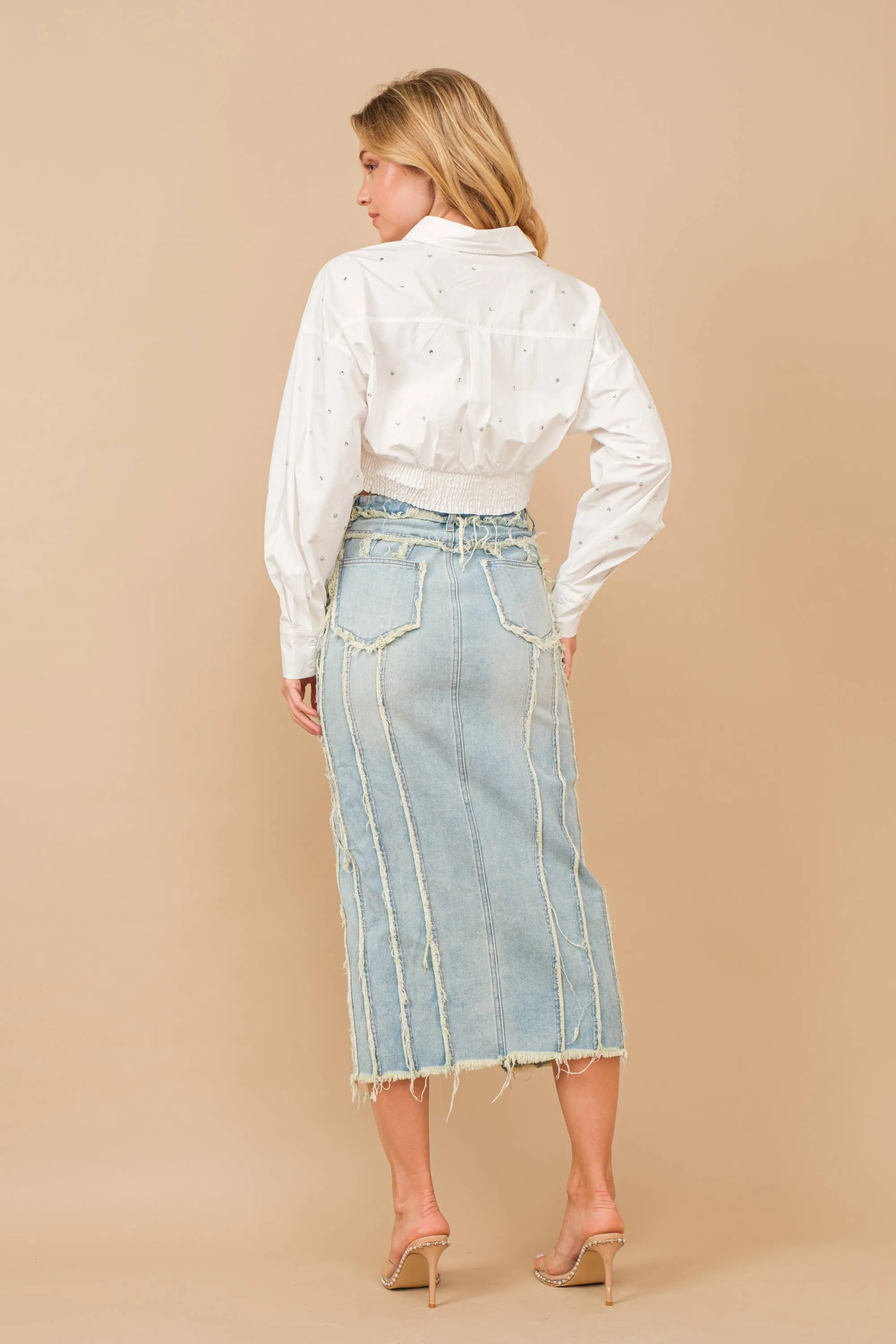 Distressed Maxi Denim Skirt