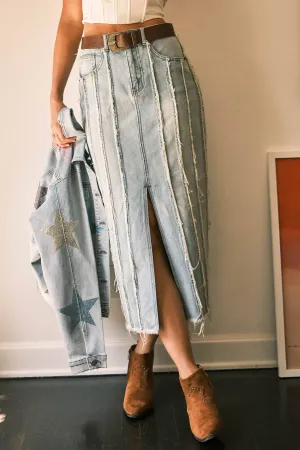 Distressed Maxi Denim Skirt