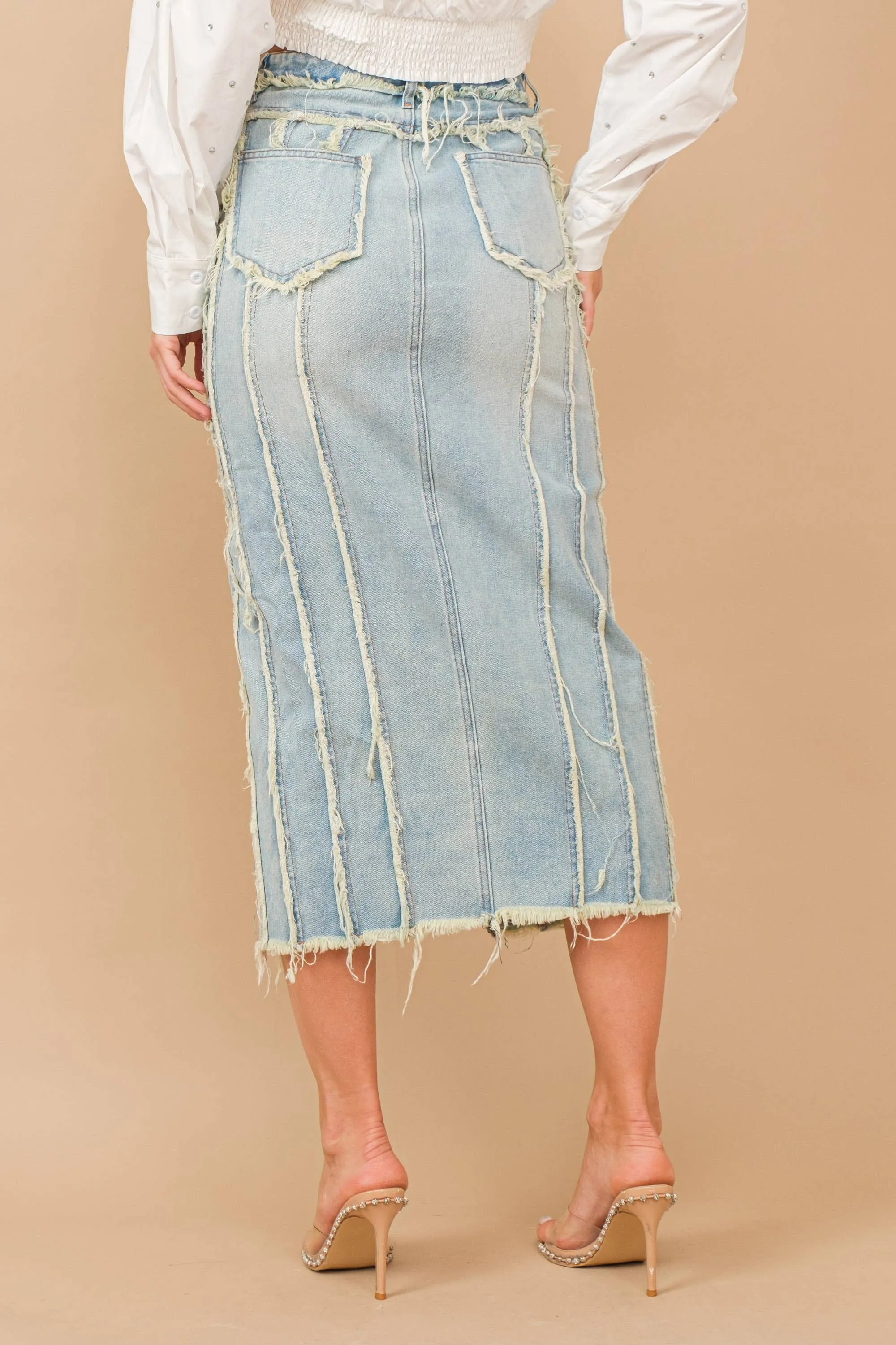 Distressed Maxi Denim Skirt