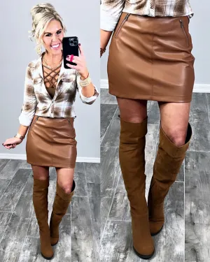 Diva Moment Faux Leather Skirt - Camel