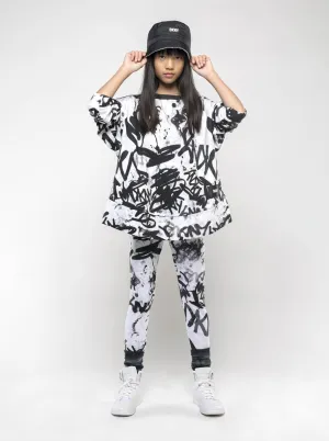 DKNY Junior White & Black Cotton Graffiti Leggings _D34B06-N50