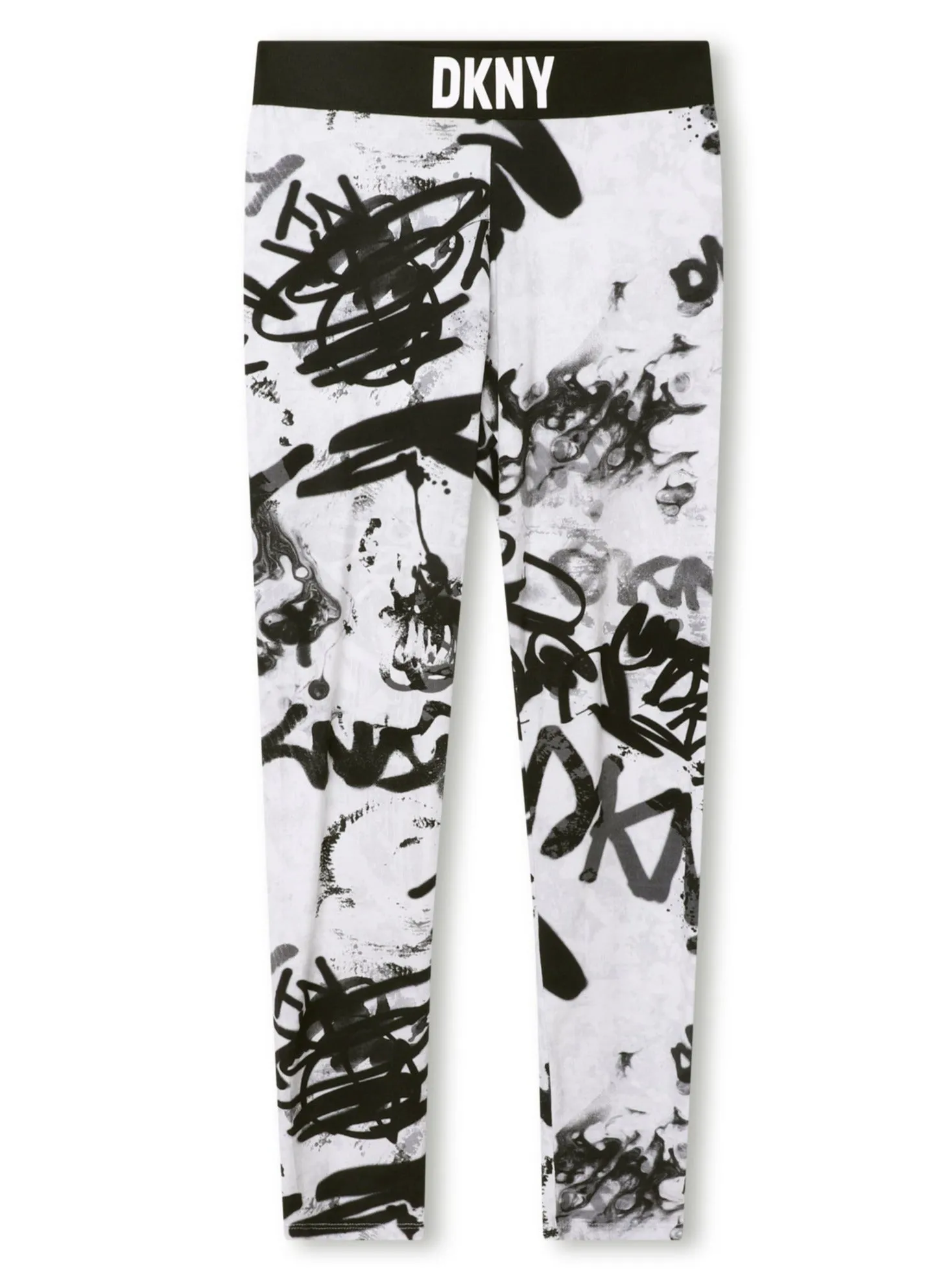 DKNY Junior White & Black Cotton Graffiti Leggings _D34B06-N50