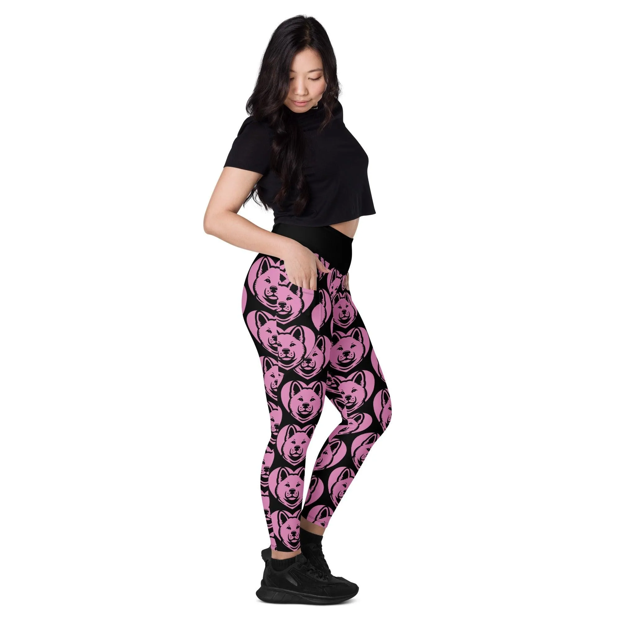 DOG BREED LEGGINGS with pockets - AKITA - HERTTAHOUND - pink